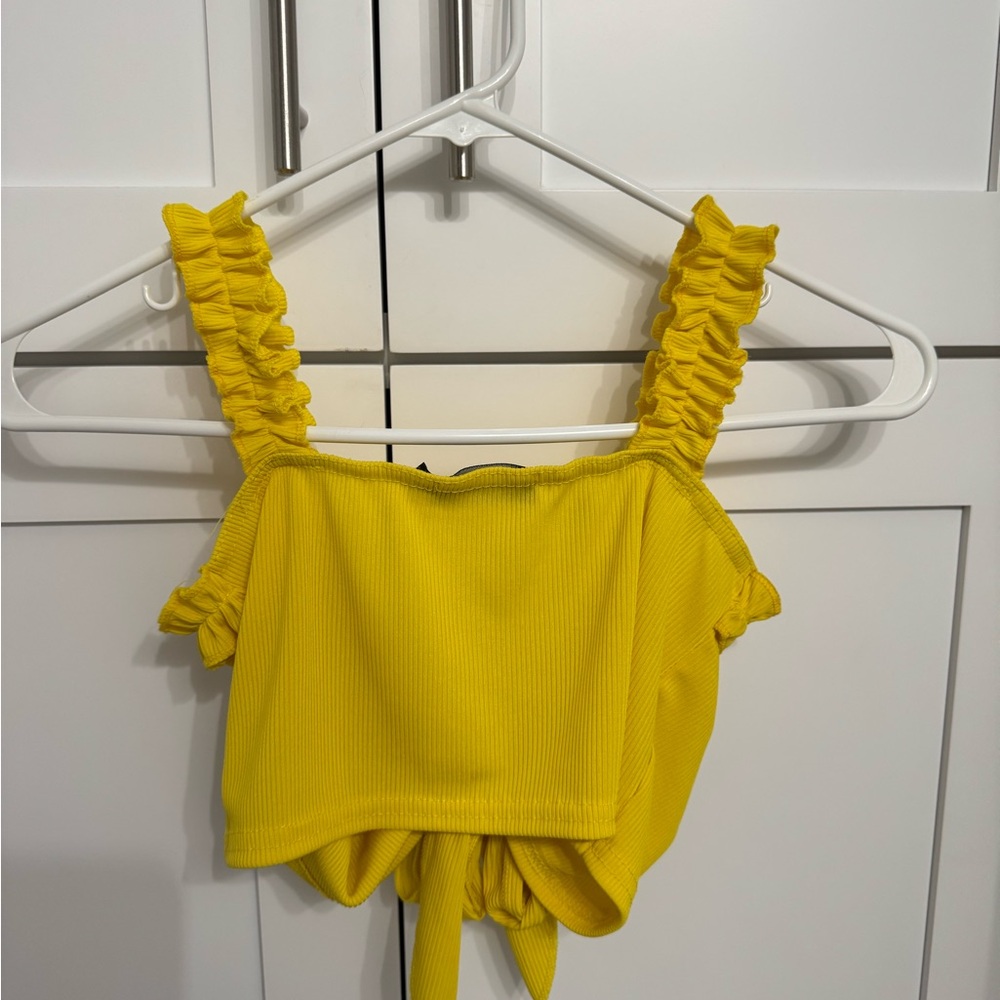 Yellow Ruffled Tie-Front Top - Picture 5 of 5